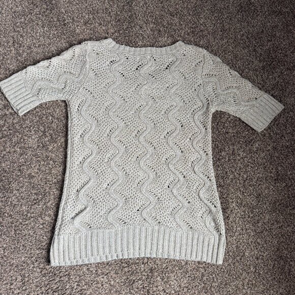 ELLE Crew Neck Elbow Sleeve Textured Knit Tunic Sweater, Sz M, Oatmeal/Gold - Picture 9 of 10